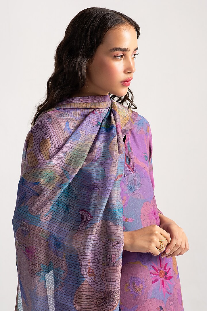 Amethyst Scared Purple Chanderi Silk Dupatta by SUKETDHIR at Pernia's Pop Up Shop