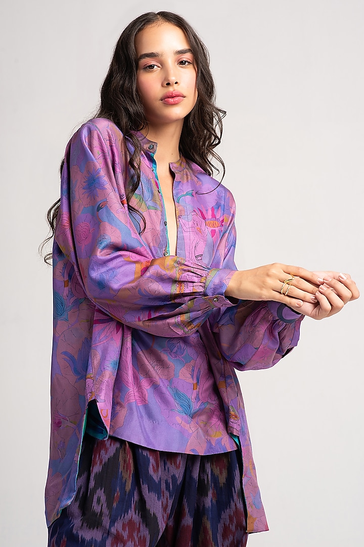 Amethyst Sacred Purple Silk Shirt by SUKETDHIR at Pernia's Pop Up Shop