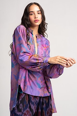 Amethyst Sacred Purple Silk Shirt by SUKETDHIR