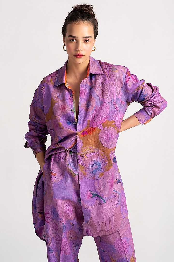 Amethyst Sacred Purple Linen Shirt by SUKETDHIR at Pernia's Pop Up Shop