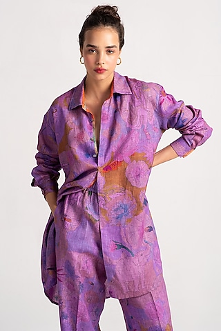 Amethyst Sacred Purple Linen Shirt by SUKETDHIR