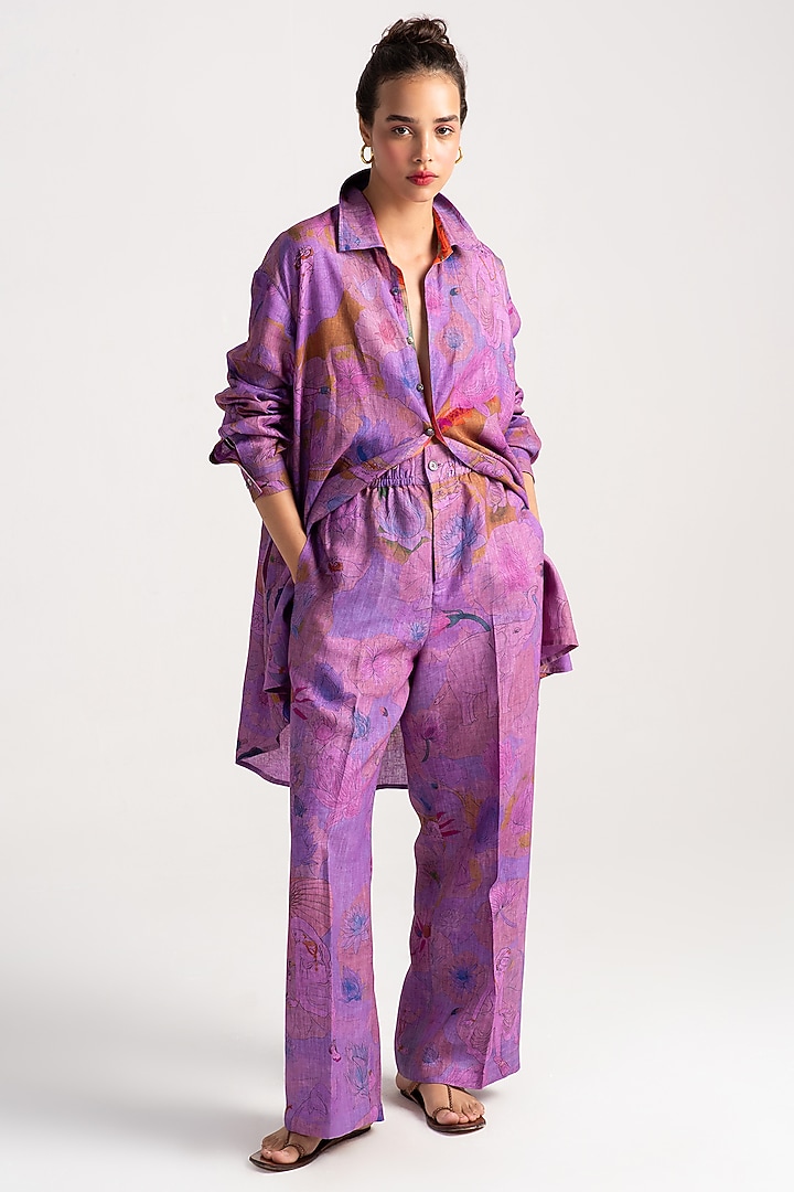 Amethyst Sacred Purple Linen Shirt by SUKETDHIR at Pernia's Pop Up Shop