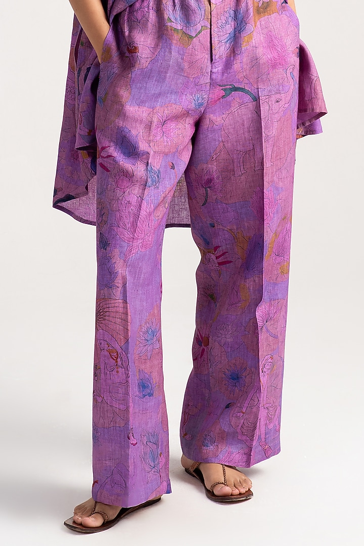 Amethyst Sacred Purple Linen Trousers by SUKETDHIR at Pernia's Pop Up Shop