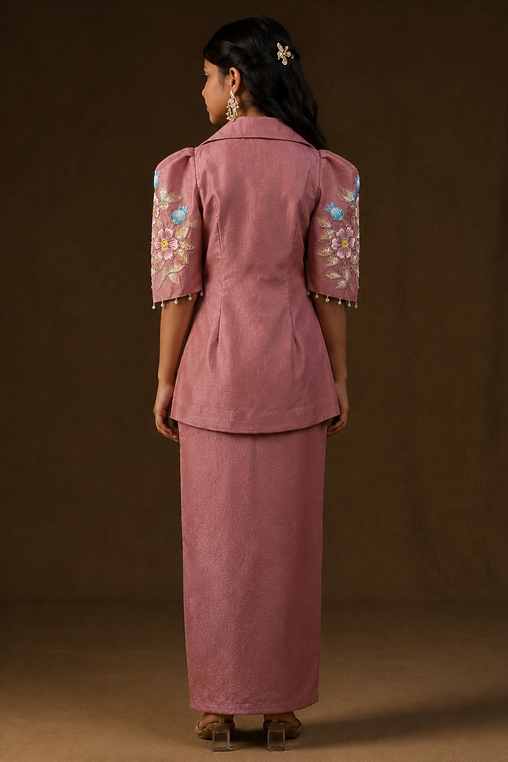Pink Summer Silk Embroidered Draped Skirt Set For Girls by Arpita Sulakshana Kids at Pernia's Pop Up Shop