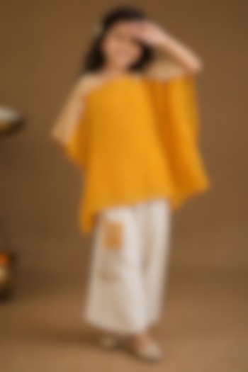 Ivory Summer Silk Embroidered Pant Set For Girls by Arpita Sulakshana Kids at Pernia's Pop Up Shop