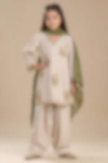 Ivory Summer Silk Hand Painted Kurta Set For Girls by Arpita Sulakshana Kids at Pernia's Pop Up Shop