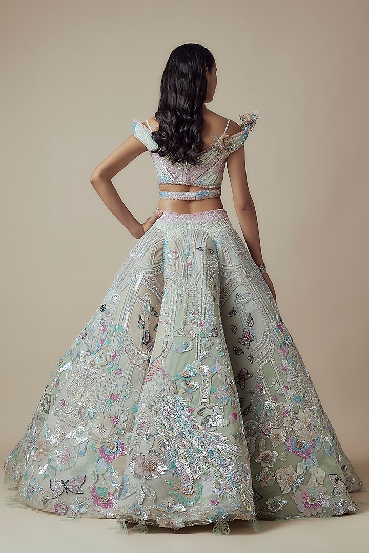 Ivory Shimmer & Net Sequin Embellished Bridal Lehenga Set by Sulakshana Monga Couture at Pernia's Pop Up Shop