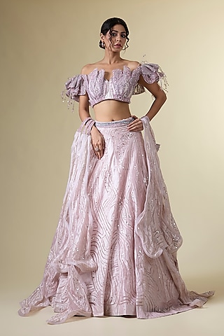 Purple Assam Silk Sequins & Crystal Embroidered Lehenga Srt by Sulakshana Monga Couture
