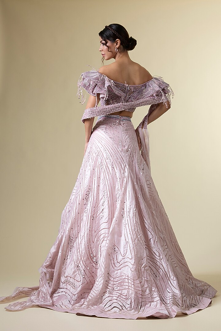 Purple Assam Silk Sequins & Crystal Embroidered Bridal Lehenga Srt by Sulakshana Monga Couture at Pernia's Pop Up Shop