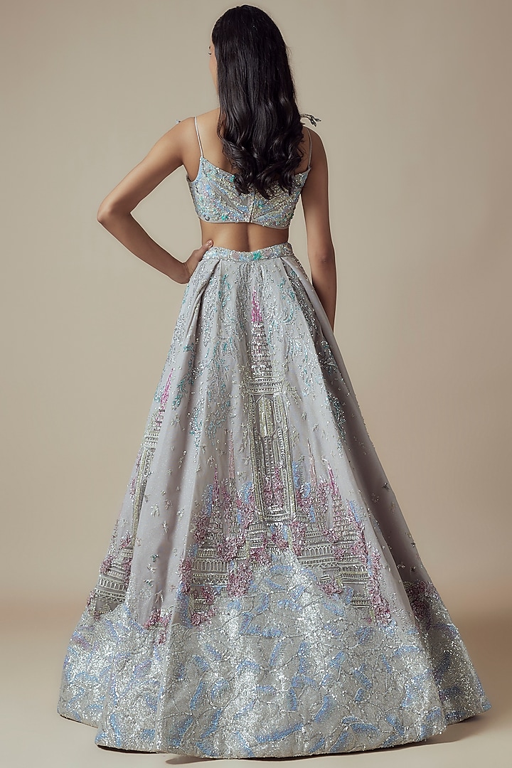 Ivory Net Embellished Bridal Lehenga Set by Sulakshana Monga Couture at Pernia's Pop Up Shop