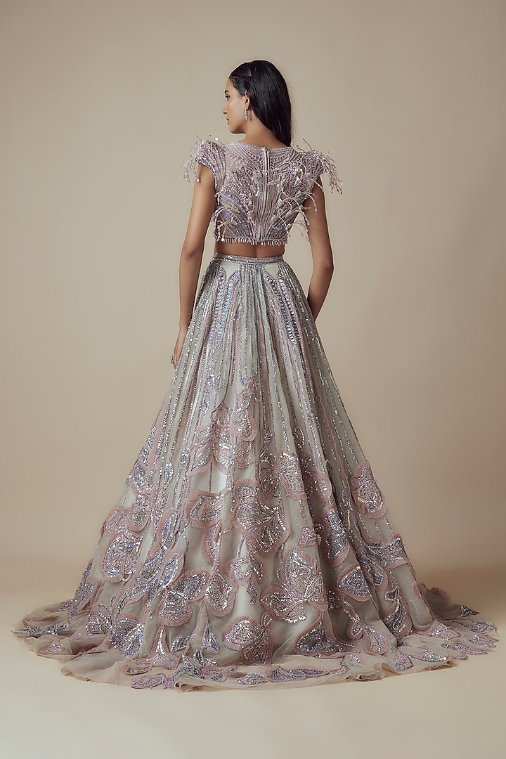 Lilac Net Embellished Bridal Lehenga Set by Sulakshana Monga Couture at Pernia's Pop Up Shop