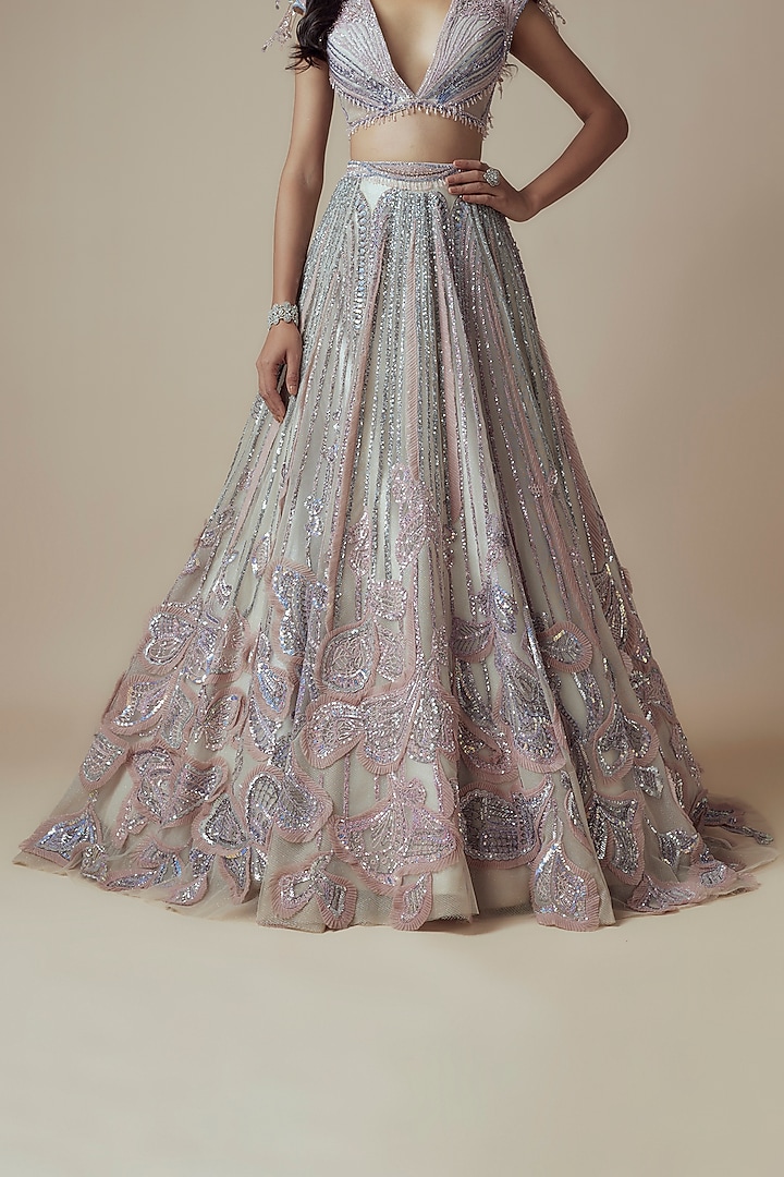 Lilac Net Embellished Bridal Lehenga Set by Sulakshana Monga Couture at Pernia's Pop Up Shop