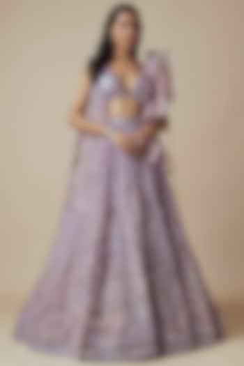 Lavender Net Embroidered Bridal Lehenga Set by Sulakshana Monga Couture at Pernia's Pop Up Shop