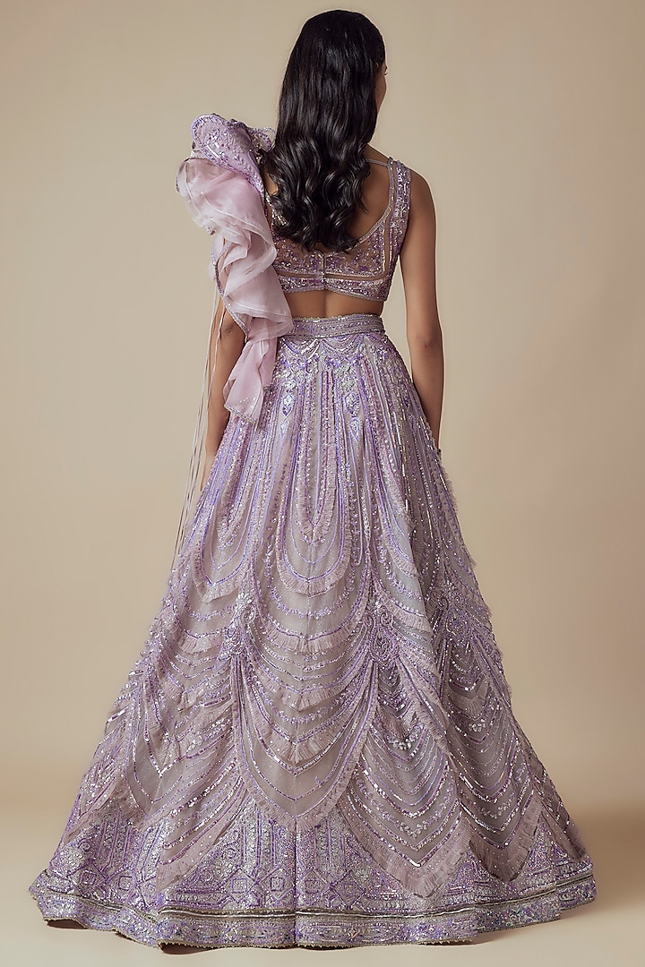Lavender Net Embroidered Bridal Lehenga Set by Sulakshana Monga Couture at Pernia's Pop Up Shop