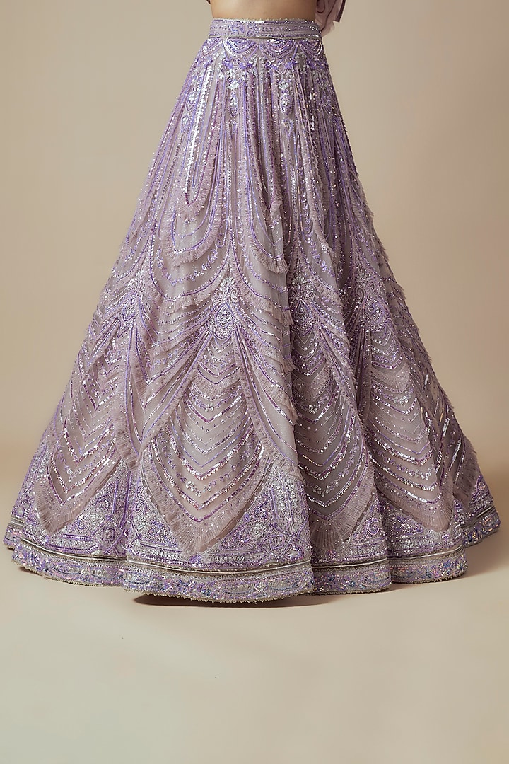 Lavender Net Embroidered Bridal Lehenga Set by Sulakshana Monga Couture at Pernia's Pop Up Shop