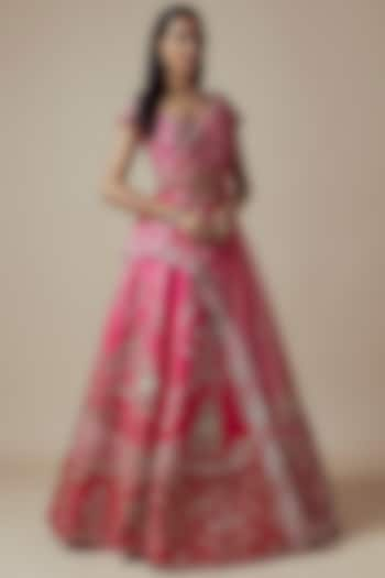 Pink Raw Silk Bridal Lehenga Set by Sulakshana Monga Couture at Pernia's Pop Up Shop