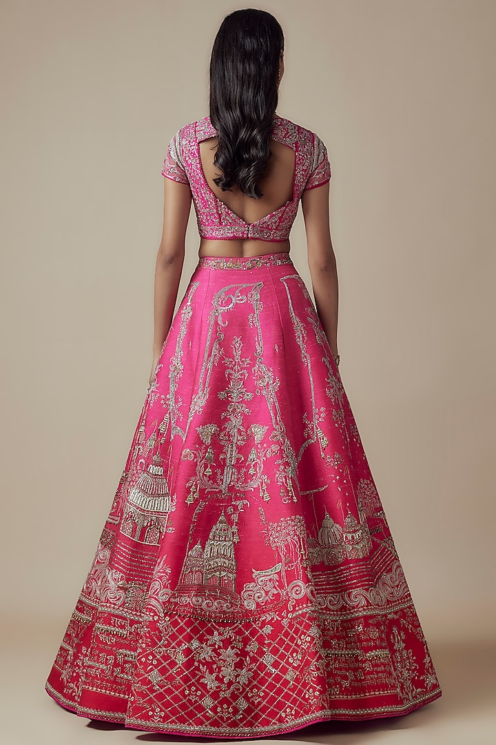 Pink Raw Silk Bridal Lehenga Set by Sulakshana Monga Couture at Pernia's Pop Up Shop