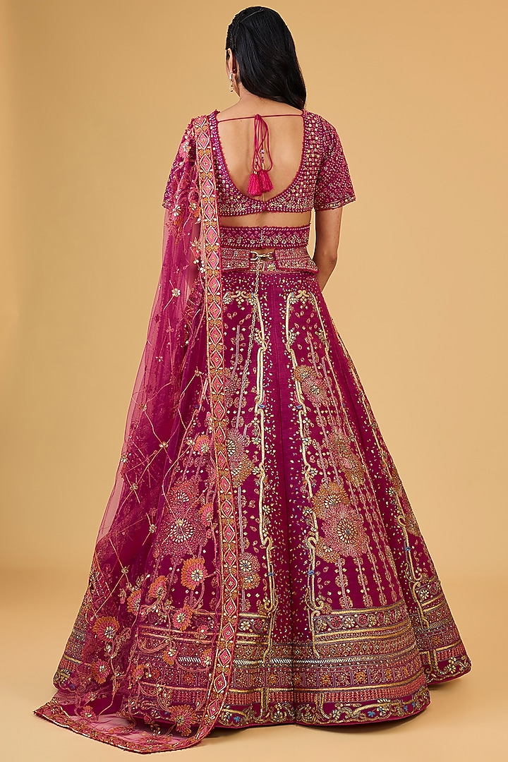 Pink Raw silk Hand & Machine Embroidered Bridal Lehenga Set by Sulakshana Monga Couture at Pernia's Pop Up Shop