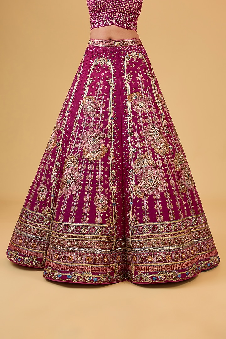 Pink Raw silk Hand & Machine Embroidered Bridal Lehenga Set by Sulakshana Monga Couture at Pernia's Pop Up Shop
