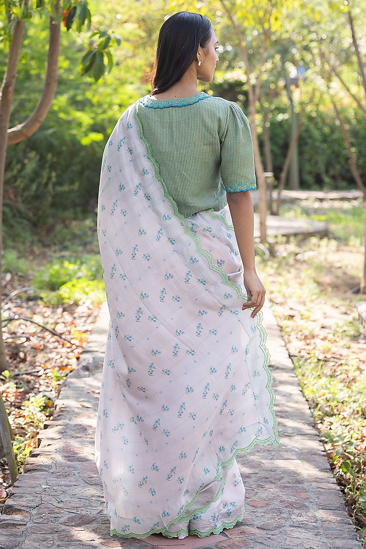 Pink Handwoven Organza Mulberry Silk Floral Hand Painted Party Wear Saree by Surmaye at Pernia's Pop Up Shop