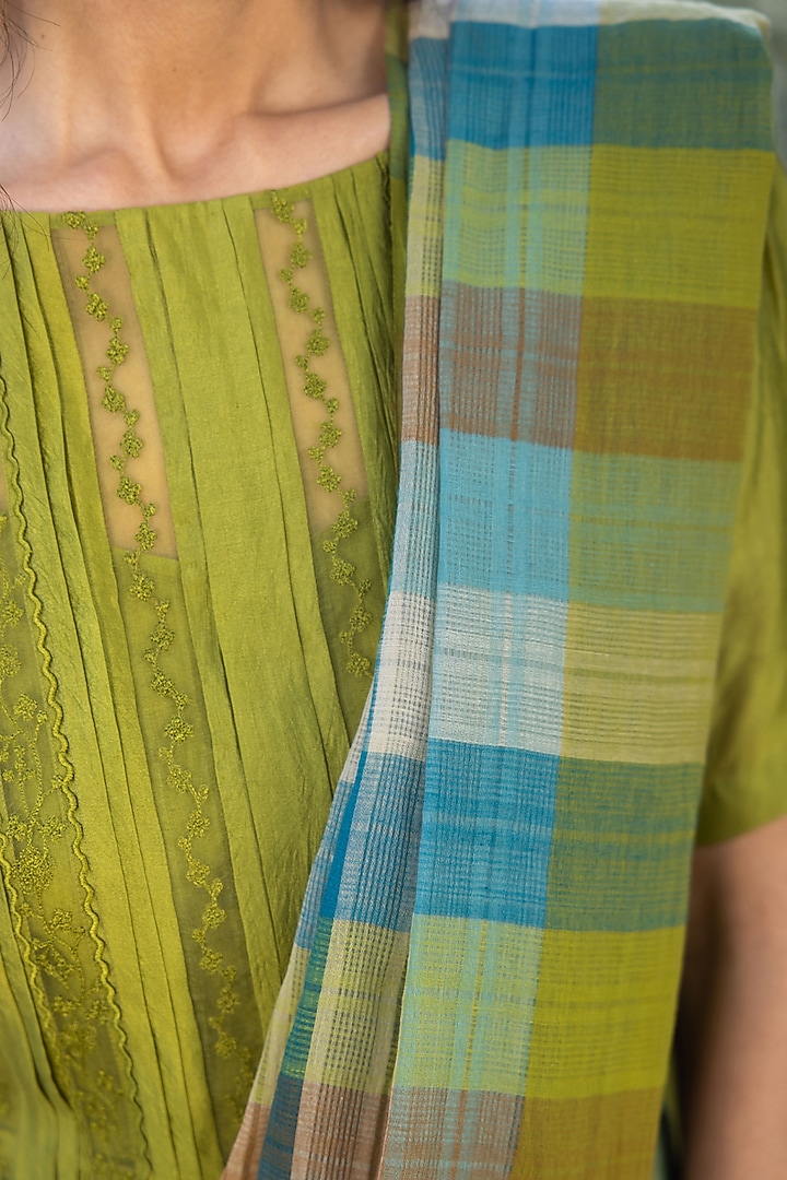 Multi-Colored Handwoven Fine Silk Khadi Checkered Festive Saree by Surmaye at Pernia's Pop Up Shop