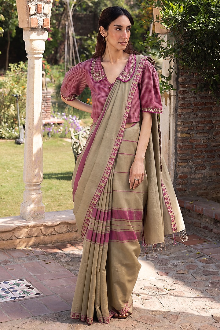 Brown Handwoven Mulberry Silk Wedding Saree by Surmaye at Pernia's Pop Up Shop