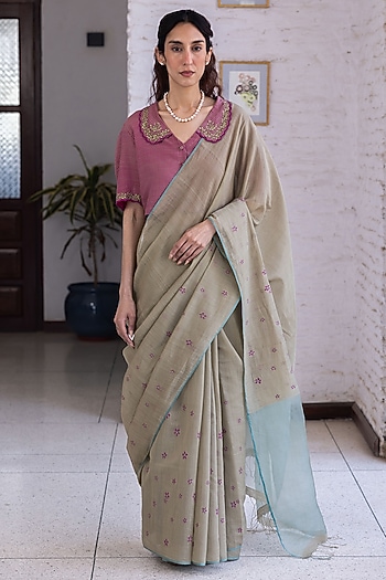Brown Handwoven Fine Silk Khadi Wedding Saree by Surmaye  at Pernia's Pop Up Shop
