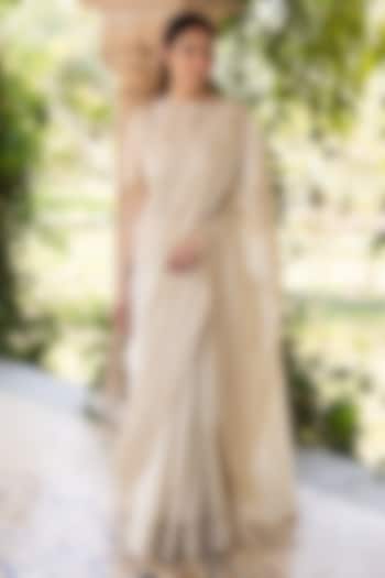 Beige Handwoven Organza Mulberry Silk Embroidered Wedding Saree by Surmaye at Pernia's Pop Up Shop