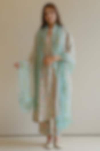 Beige Handspun Malda Silk Hand Painted Kurta Set by Surmaye at Pernia's Pop Up Shop