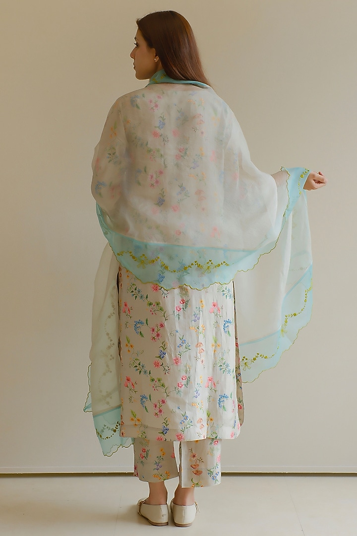 Beige Handspun Malda Silk Hand Painted Kurta Set by Surmaye at Pernia's Pop Up Shop