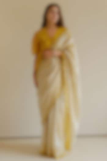 Beige Handwoven Organza Mulberry Silk Hand Embroidered Wedding Saree by Surmaye at Pernia's Pop Up Shop