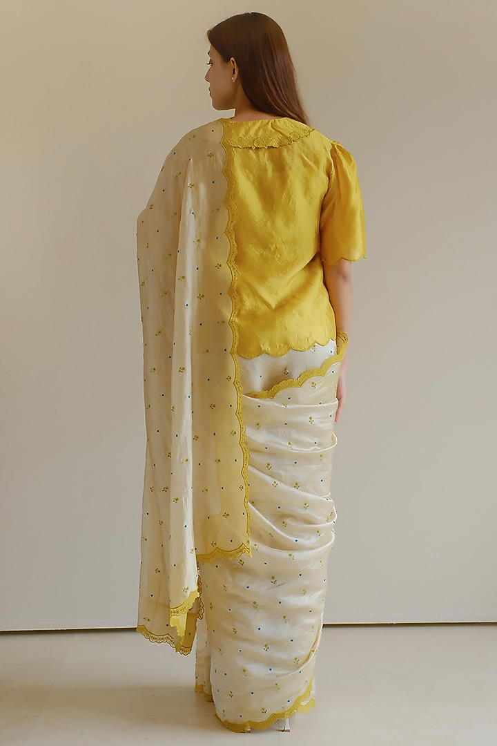 Beige Handwoven Organza Mulberry Silk Hand Embroidered Wedding Saree by Surmaye at Pernia's Pop Up Shop