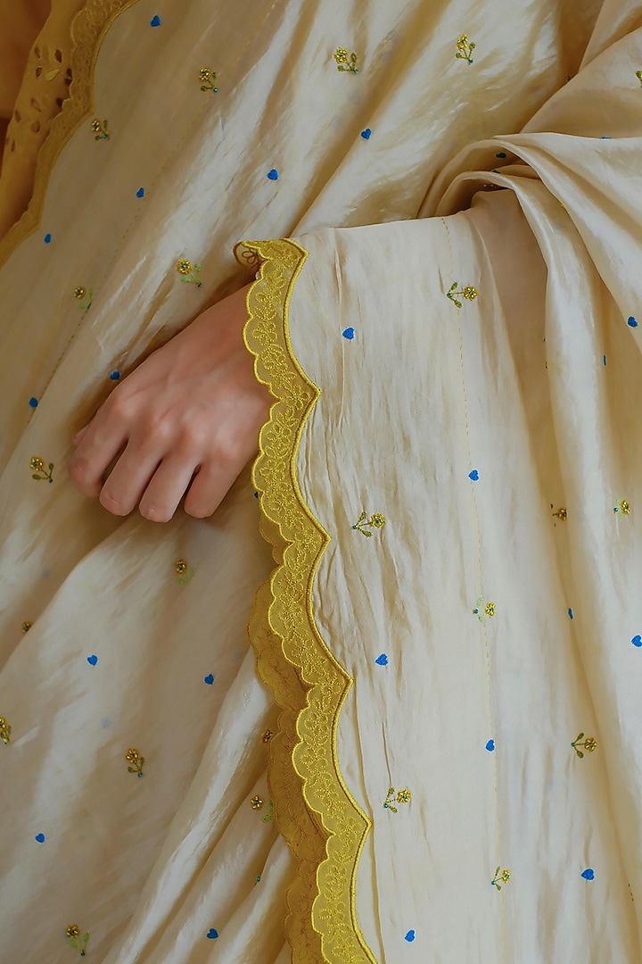Beige Handwoven Organza Mulberry Silk Hand Embroidered Wedding Saree by Surmaye at Pernia's Pop Up Shop