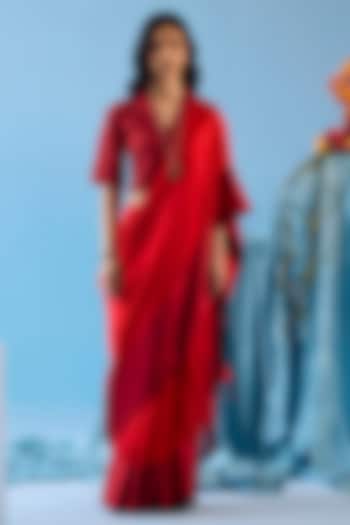 Scarlet Red Handwoven Silk Mesh Party Wear Saree by Surmaye at Pernia's Pop Up Shop