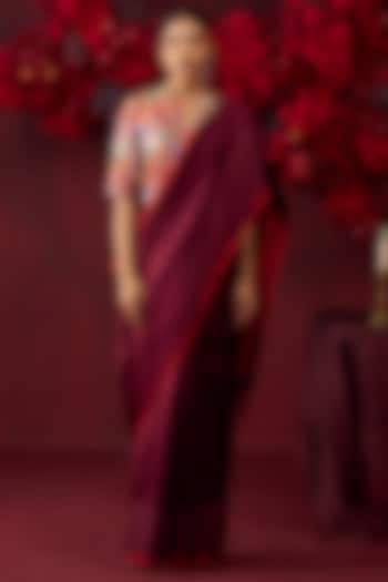 Burgundy Handwoven Silk Mesh Party Wear Saree by Surmaye at Pernia's Pop Up Shop