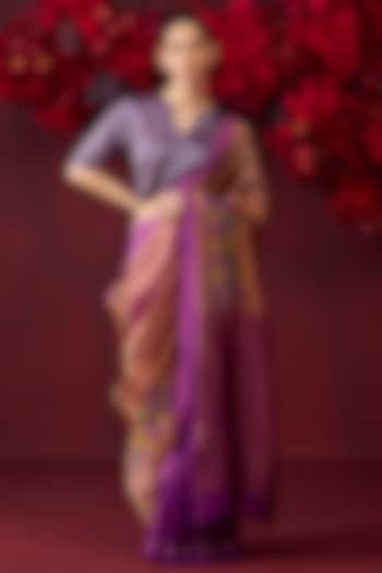 Violet Handwoven Organza Mulberry Silk Jamdani Motifs Wedding Saree by Surmaye at Pernia's Pop Up Shop