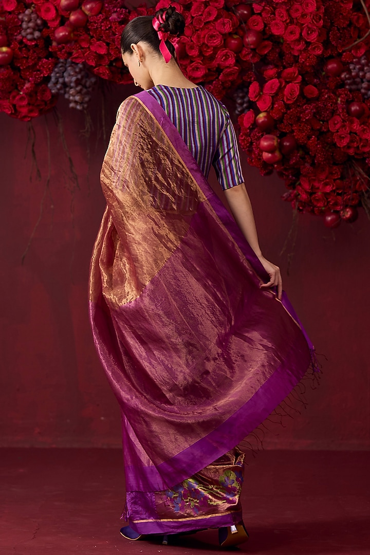 Violet Handwoven Organza Mulberry Silk Jamdani Motifs Wedding Saree by Surmaye at Pernia's Pop Up Shop