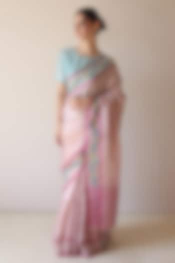 Pink Handwoven Organza Mulberry Silk Wedding Saree by Surmaye  at Pernia's Pop Up Shop