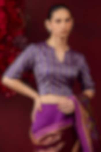 Violet Handwoven Silk Satin Striped Blouse by Surmaye at Pernia's Pop Up Shop