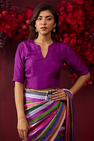 Violet Handwoven Mulberry Silk Blouse by Surmaye