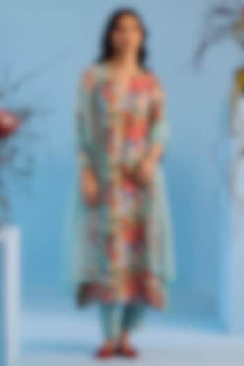 Ice Blue Handwoven Organza Silk Floral Cutwork Dupatta by Surmaye at Pernia's Pop Up Shop