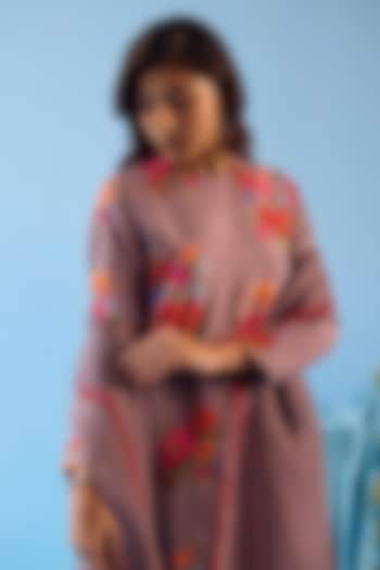 Slate Grey Handwoven Organza Silk Floral Cutwork Dupatta by Surmaye at Pernia's Pop Up Shop