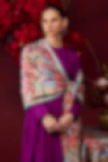 Ice Blue Handwoven Organza Mulberry Silk Floral Printed Dupatta by Surmaye at Pernia's Pop Up Shop