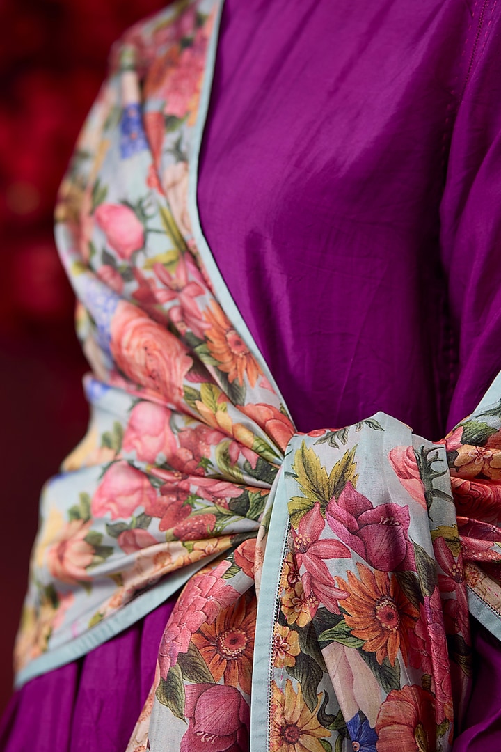 Ice Blue Handwoven Organza Mulberry Silk Floral Printed Dupatta by Surmaye at Pernia's Pop Up Shop