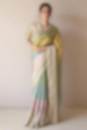 Multi-Colored Handwoven Mulberry Silk Satin Party Wear Saree by Surmaye  at Pernia's Pop Up Shop