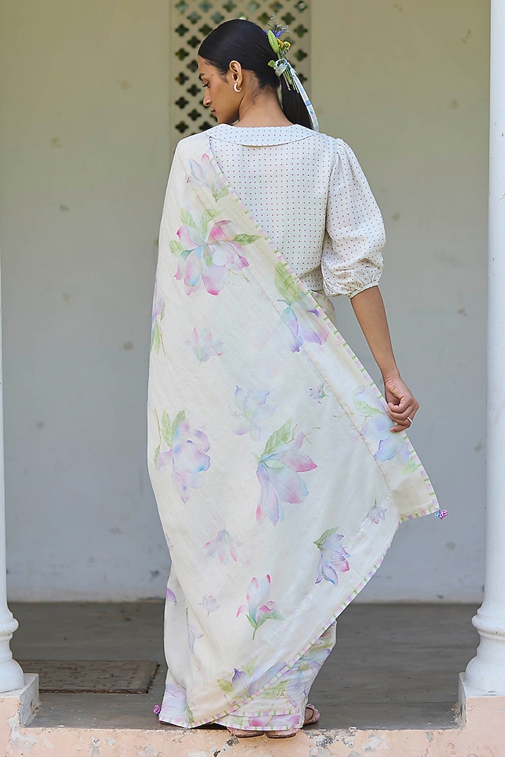 Beige Handwoven Mulberry Silk Floral Printed Party Wear Saree by Surmaye at Pernia's Pop Up Shop