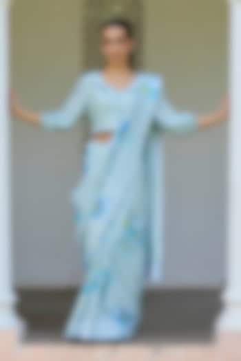 Blue Handwoven Mulberry Silk Floral Printed Party Wear Saree by Surmaye  at Pernia's Pop Up Shop