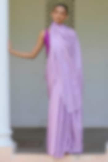 Powder Pink Handwoven Mulberry Silk Satin Party Wear Saree by Surmaye at Pernia's Pop Up Shop