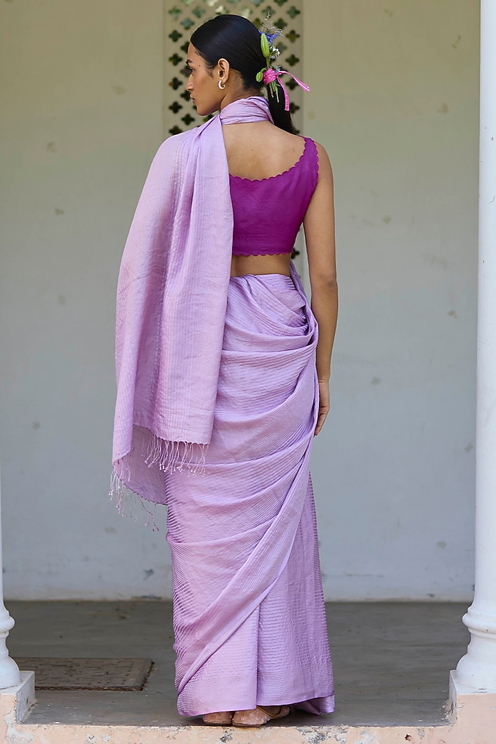Powder Pink Handwoven Mulberry Silk Satin Party Wear Saree by Surmaye  at Pernia's Pop Up Shop