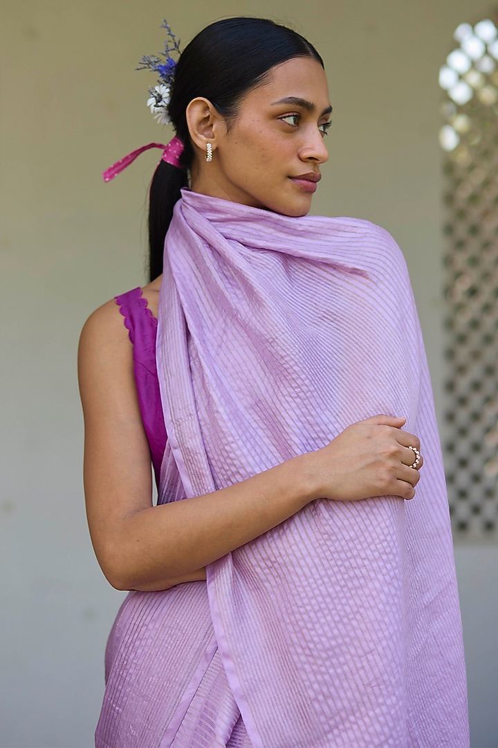Powder Pink Handwoven Mulberry Silk Satin Party Wear Saree by Surmaye  at Pernia's Pop Up Shop
